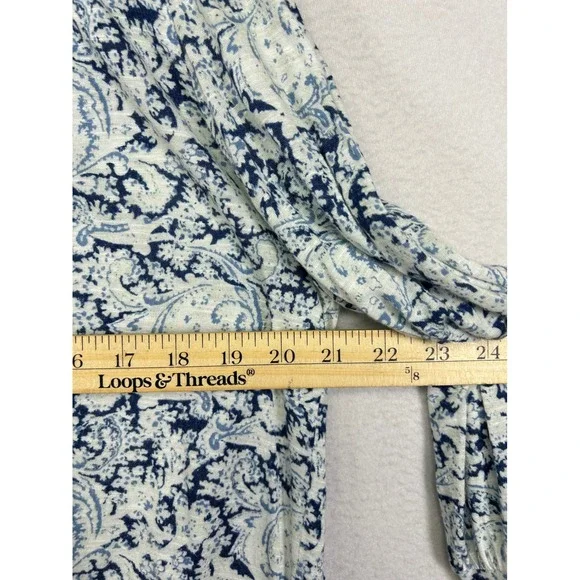 Boho Lucky Brand Womens Medium Blue White Paisley Button Front Long Sleeve Top - Picture 4 of 10